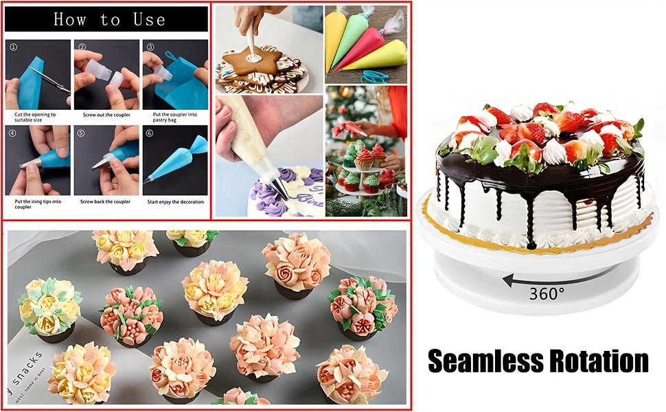 540PCS Cake Decorating Kit with 4 Springform Pans, Rotating Turntable & 55 Icing Tips – Complete Baking Supplies Set with Piping Bags, Fondant Tools & Cupcake Liners for Beginners