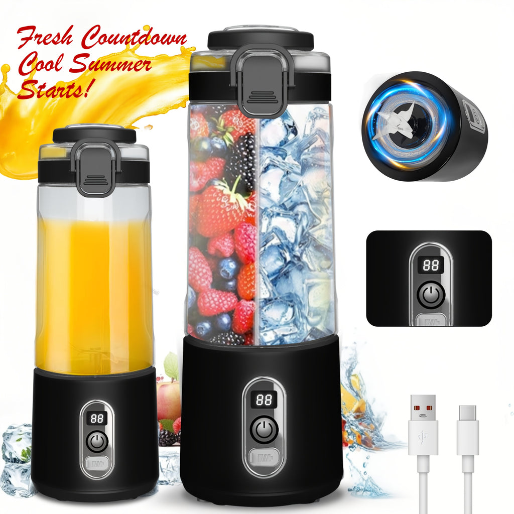 Portable Blender USB-C Rechargeable 6-Blade Stainless Steel – Ice Crush Smoothie Maker with Digital Timer, Battery Display & No-Spill Lid for Gym, Travel & Protein Shakes, Pink or White