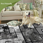 Luxury Velvet Area Rug Non-Slip Machine Washable, Geometric Print Fluffy Polyester Carpet for Living Room Bedroom Kitchen, 7 Sizes Available