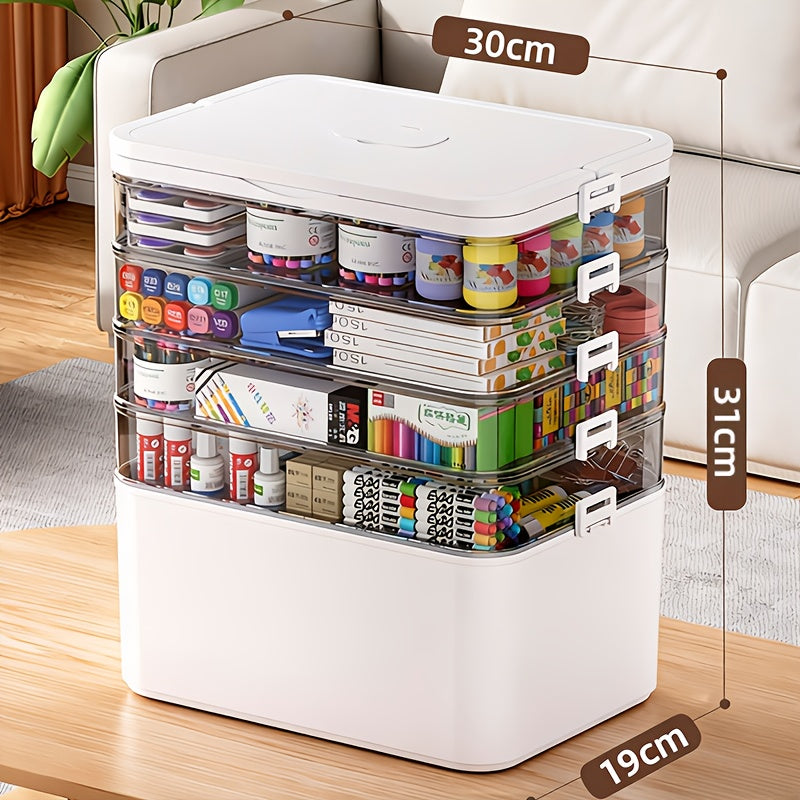Transparent Multi-Tier Stackable Storage Box 2 or 5 Layer Large Capacity Portable Organizer for Pills Office Sewing Supplies Home Travel Easy to Clean Durable