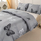 Gray Butterfly Print Duvet Cover Set 3pcs Black White Butterfly Quilt Cover with Pillowcases Twin Full Queen King
