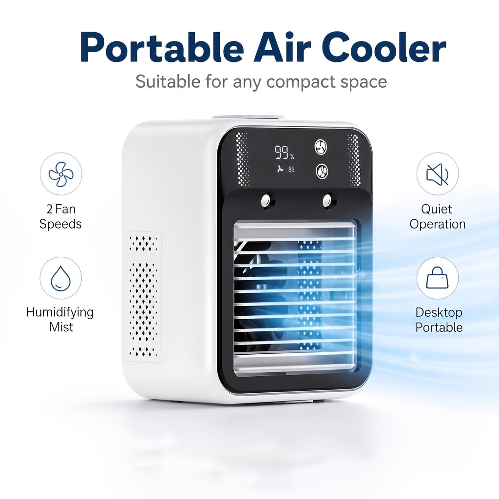Portable Spray Mist Fan USB Personal Electric Fan 3-Speed with Humidification Ambient LED Light Compact for Office Home Camping Indoor Outdoor