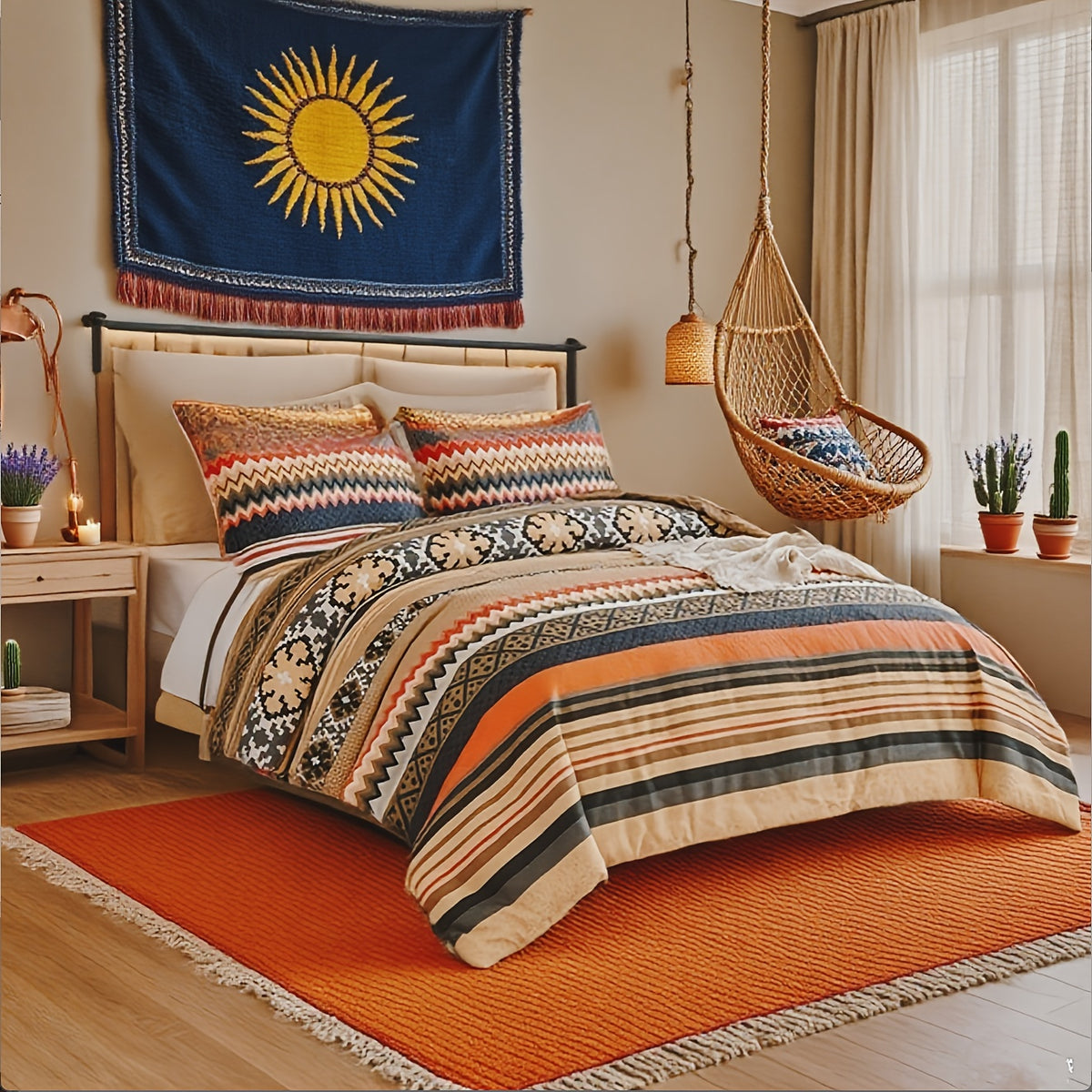 Bohemian Print Quilt Set 2/3pcs - Soft Microfiber Lightweight All-Season Bedding for Double Bed Large and Extra Large Perfect Gift for Valentine's Day Wedding and Girls