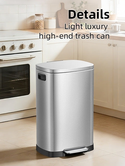 13-Gallon Stainless Steel Trash Can with Soft-Close Lid & Foot Pedal, Fingerprint-Resistant Kitchen Garbage Can with Removable Inner Bucket, Odor-Proof Touchless Waste Bin for Kitchen Bedroom Office – 2 Colors