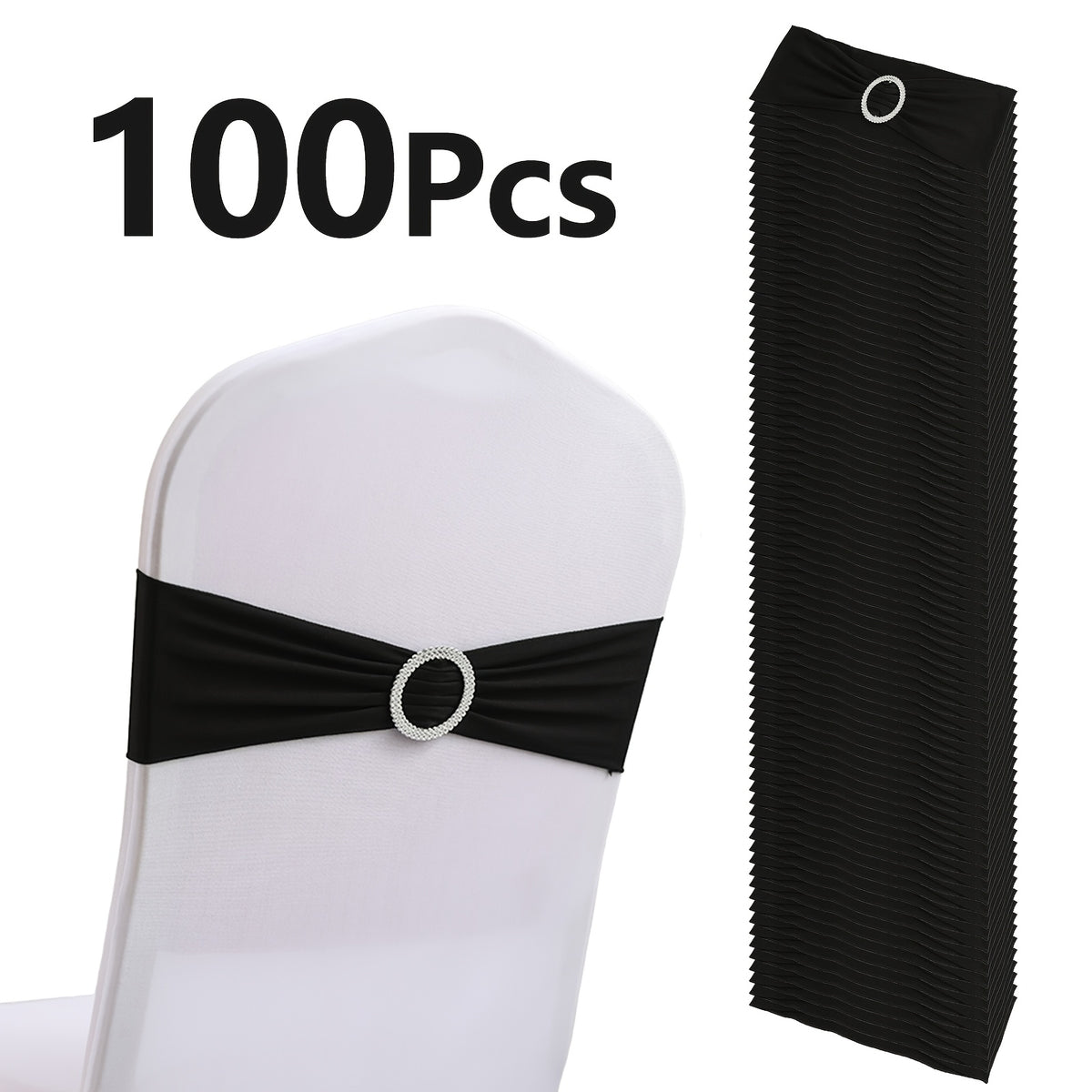 Chair Sashes 100-Pack – Milk Fiber & Spandex Stretch Sash Bands with Buckle, Snap-Back Elasticity, Wedding Party Banquet Decor, 8 Colors