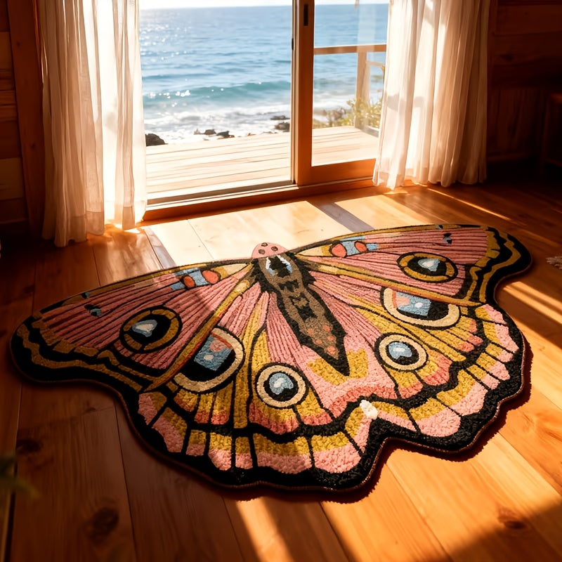 Butterfly Shaped Plush Rug Soft Carpet for Living Room Bedroom Bedside Creative Artistic Decor Modern Minimalist 2 Colors 3 Sizes