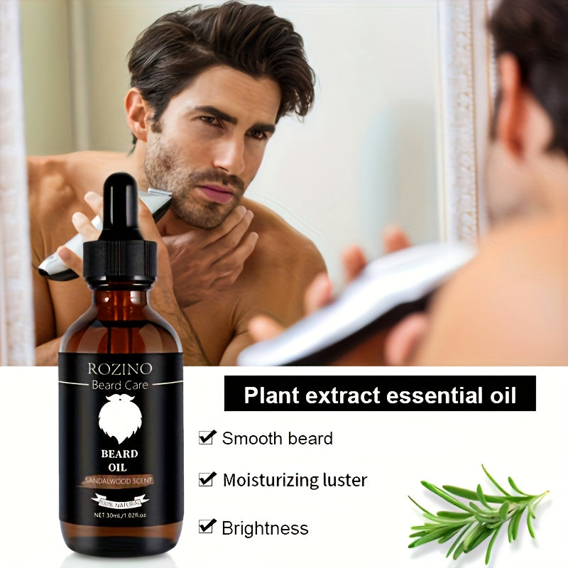 Sandalwood Beard Care Essential Oil 30ml, Plant-Based Beard Oil for Men, Moisturizes Softens & Smooths Facial Hair for a Polished Well-Groomed Look