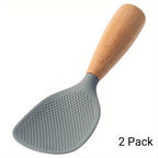 Silicone Rice Spoon with Wooden Handle 2 Pack Heat Resistant Standing Serving Spatula for Nonstick Pans Rice Cooker Grains Potato Orange White Green Gray Black