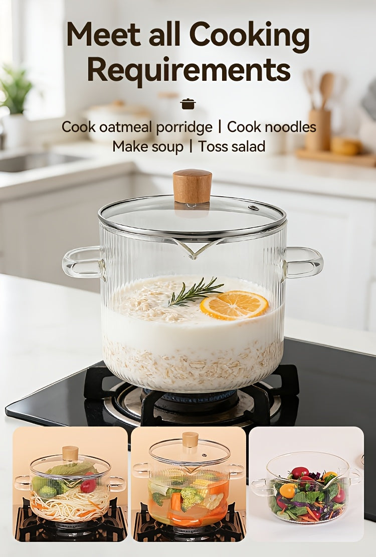 Borosilicate Glass Pots with Lids Set of 2 Stovetop Safe 78Oz & 54Oz Saucepan for Soup Ramen Milk Heat Resistant