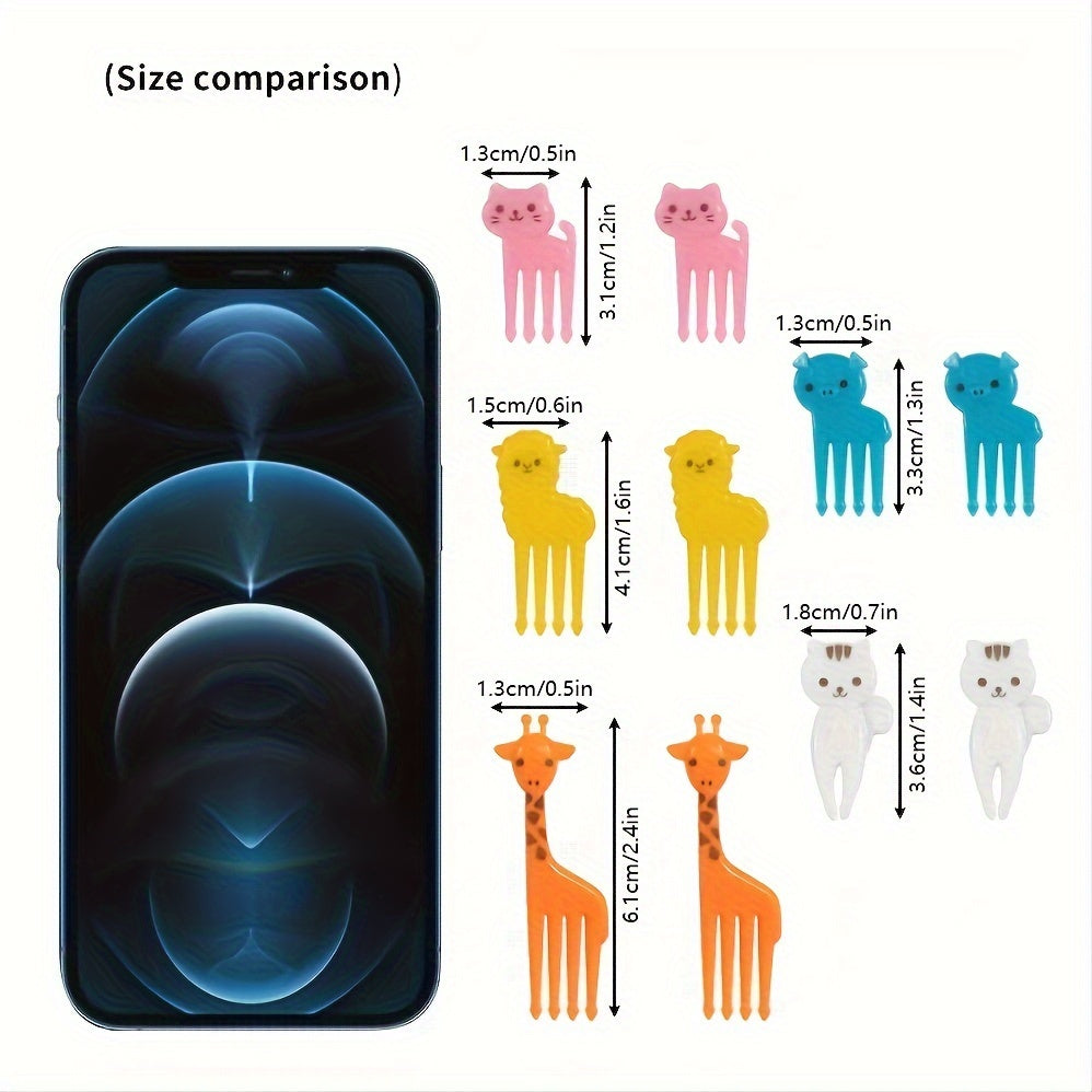 20-Pack Cute Animal & Fruit Mini Dessert Forks – Food-Safe Plastic Picks for Charcuterie Boards, Bento Boxes, Party Platters, Picnic & Camping – Assorted Random Colors