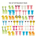 20-Pack Cute Animal & Fruit Mini Dessert Forks – Food-Safe Plastic Picks for Charcuterie Boards, Bento Boxes, Party Platters, Picnic & Camping – Assorted Random Colors