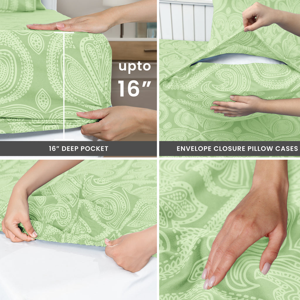 Paisley Bed Sheet Sets Queen King Twin Full Cal King – Soft Brushed Microfiber Deep Pocket Fitted Sheet & Pillowcases, Wrinkle Free