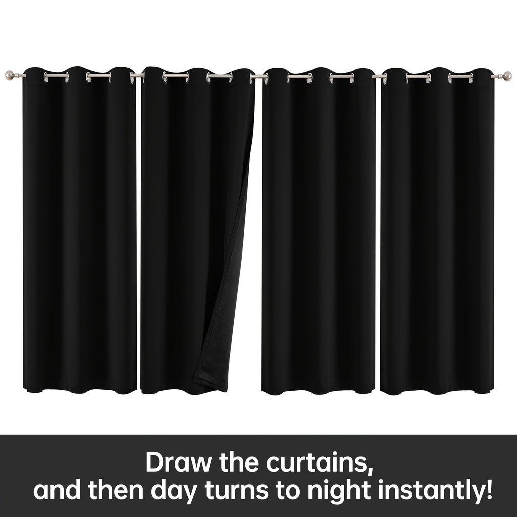 Rod Pocket Blackout Curtains 4 Panels Heavy Duty Coated Lining for Bedroom, Living Room & Office – Modern Room Darkening Thermal Drapes, 2 Sizes