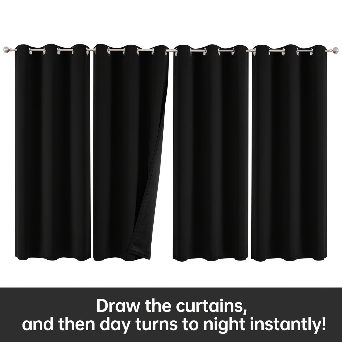 Rod Pocket Blackout Curtains 4 Panels Heavy Duty Coated Lining for Bedroom, Living Room & Office – Modern Room Darkening Thermal Drapes, 2 Sizes