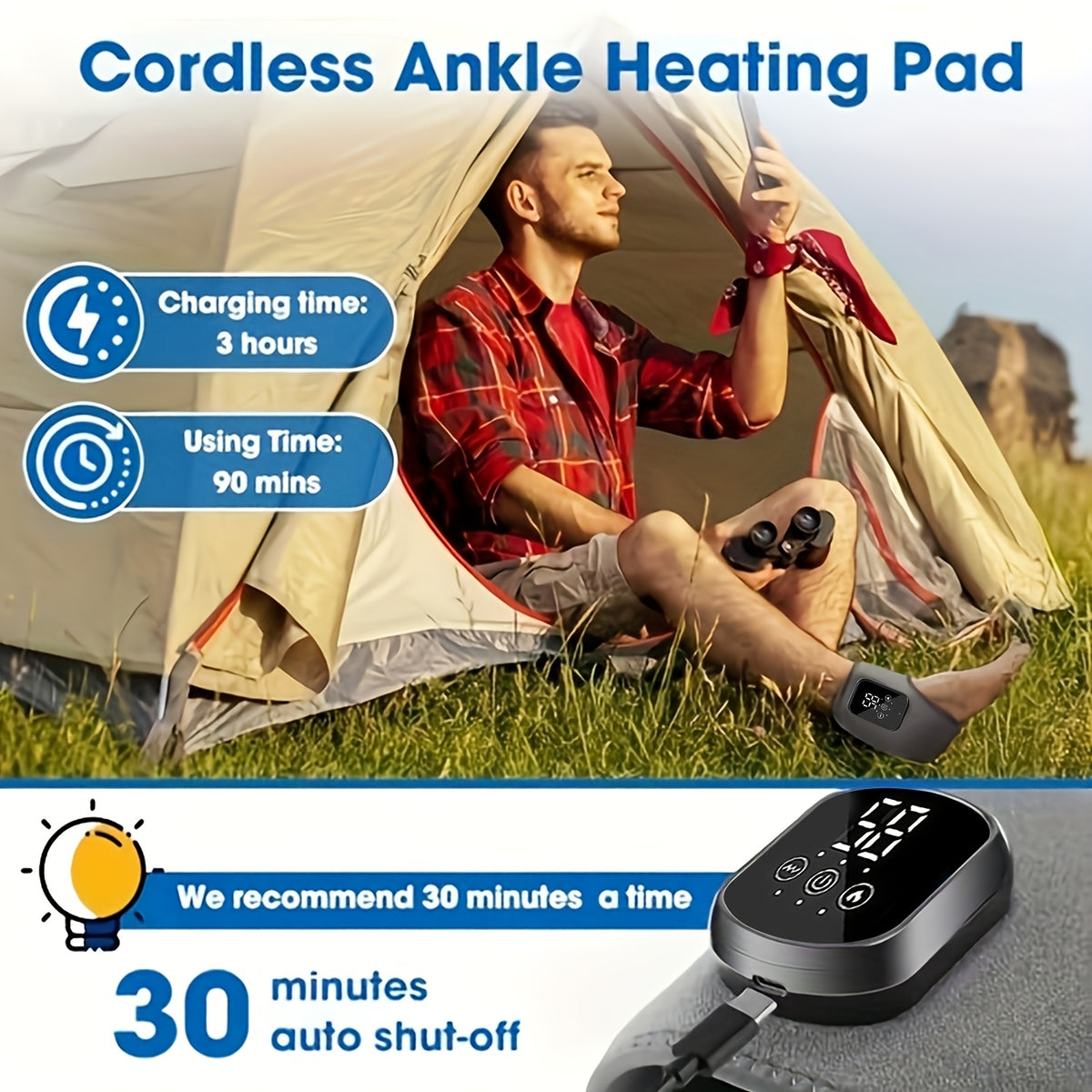 Heated Ankle Foot Massager with Temperature Control & Vibration – Wireless Smart Timed Electric Massager, Adjustable Intensity, Removable Pads, Ideal Gift for Men & Women