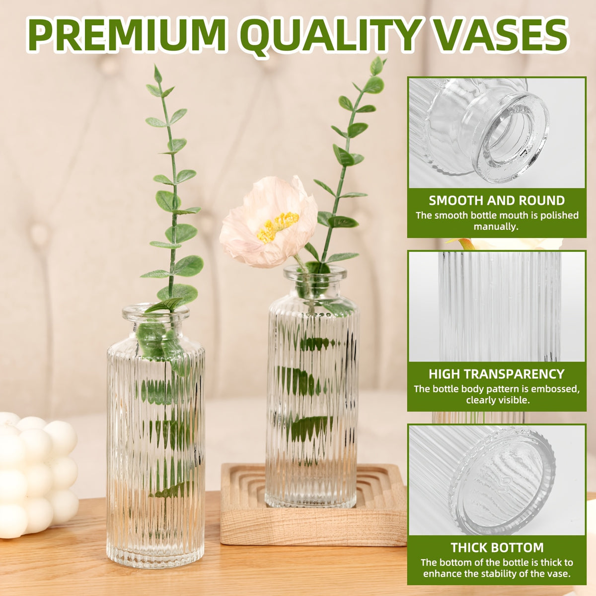Striped Bud Vases Set of 12 24 36 Modern Mini Clear Flower Vases for Wedding Centerpieces Birthday Anniversary Party Table Decor – Mother's Day Vase Set