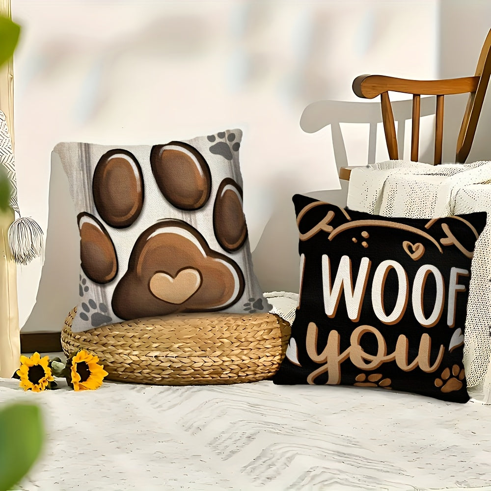 Dog Paw Print Pillow Covers Set of 4, 18x18 Inch Black Double-Sided Rustic Cottage Cushion Covers with Zipper, Outdoor Porch Home Decor Gift for Dog Lovers & Pet Owners