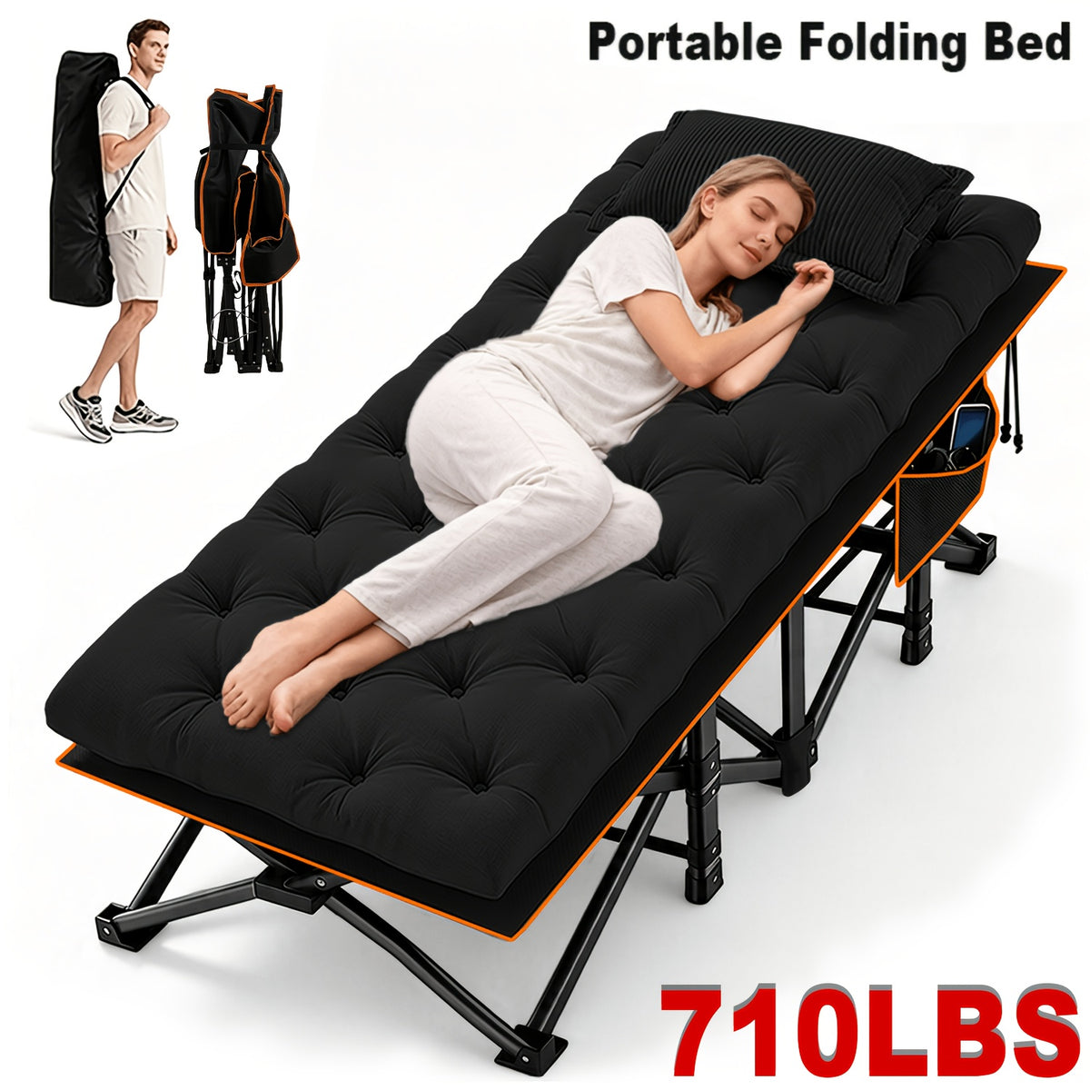 Portable Folding Camping Bed 28in Wide Heavy Duty 510 710 lbs with Optional Mattress Cushion Pillow Carry Bag Cot for Office Nap Beach Yard RV Adult