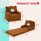 Animal Kids Foldable Sofa 2-in-1 Fold-Out Couch – Soft Polar Fleece High-Density Foam Lounger Chair for Playroom, Boys & Girls Room Decor, Cute Teddy Bear, Panda, Kitten & Milk Cow Styles