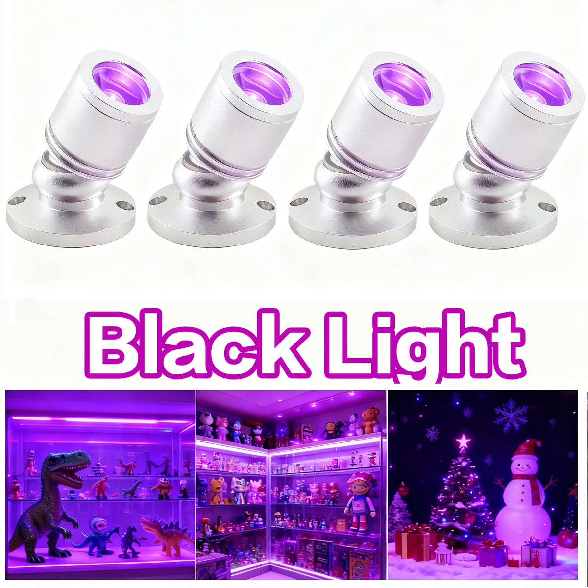 USB UV Black Light LED Mini Spotlights – Connectable 1W UV-A Blacklight for Glow Party, Bedroom Decor, Posters, Halloween & Pet Urine Detection – 2, 4 or 6 Pack