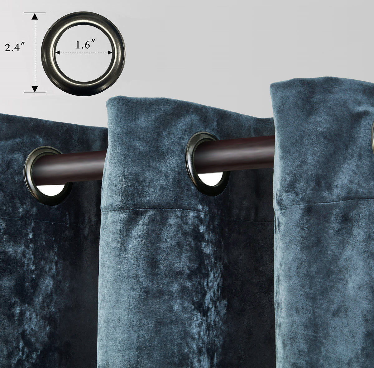 Luxury Distressed Crushed Velvet Curtains - 4-Piece Set (2 Panels + 2 Tiebacks), Grommet Top, Room Darkening | 10 Colors, 3 Sizes
