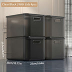 13-Inch Square Plastic Storage Bins 4-Pack with Handles Lid & No-Lid Options White Wardrobe Storage Box Set for Clothes Tools Closet Shelves – Premium Home Organization Containers