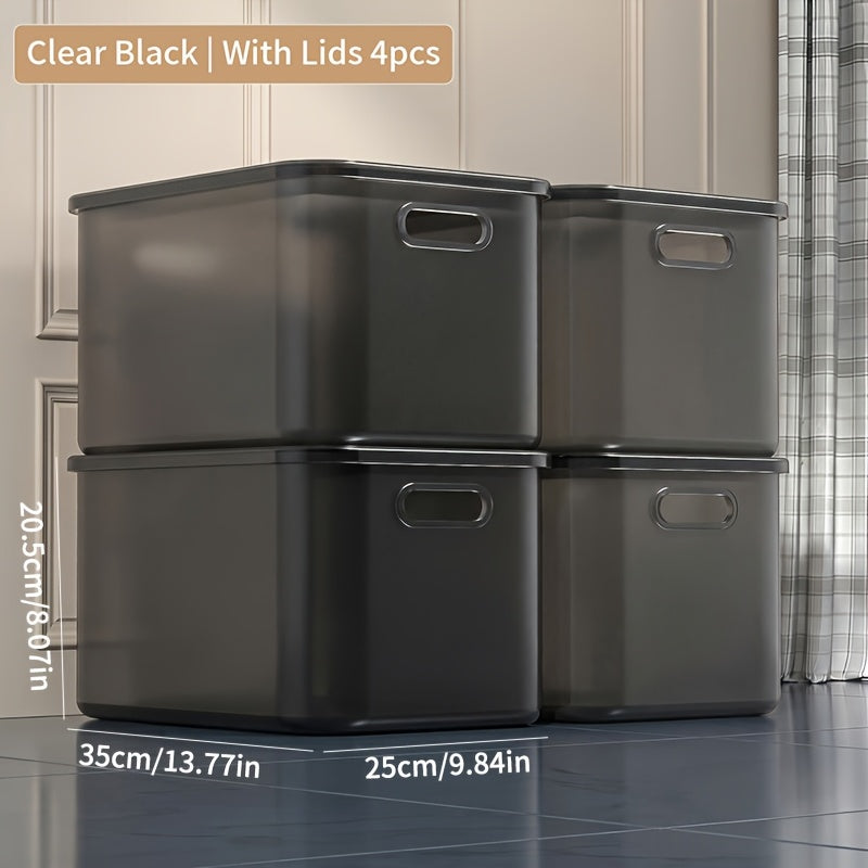 13-Inch Square Plastic Storage Bins 4-Pack with Handles Lid & No-Lid Options White Wardrobe Storage Box Set for Clothes Tools Closet Shelves – Premium Home Organization Containers