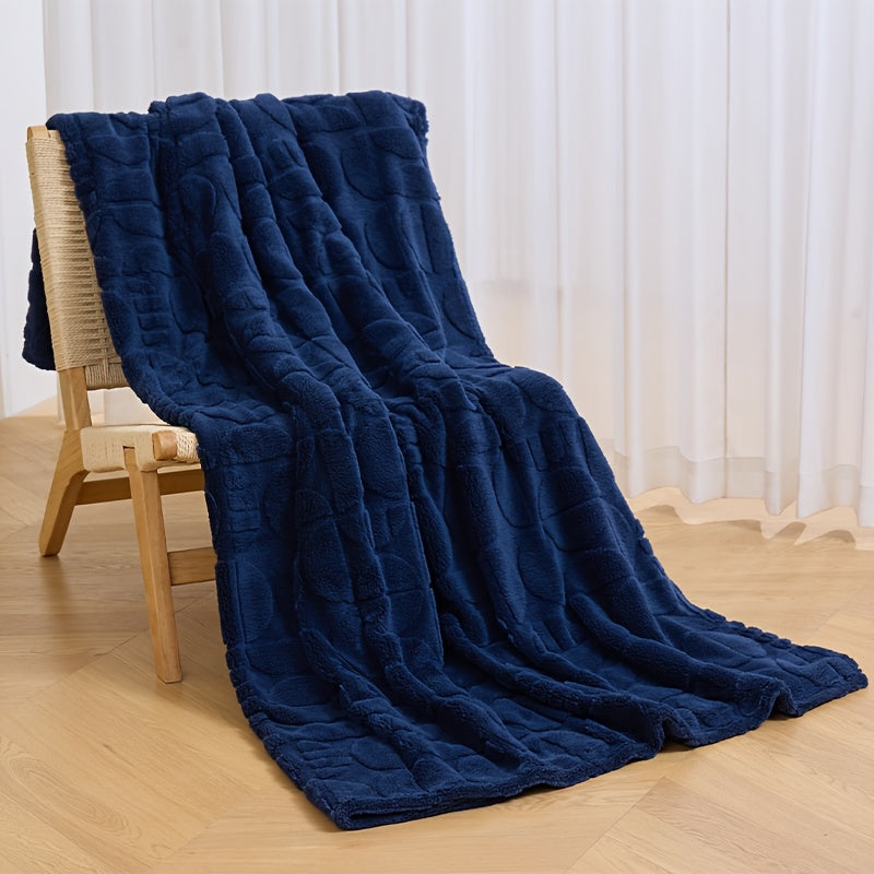 Geometric Pattern Throw Blanket Soft Fluffy Cozy Warm 3D Design Blanket for Couch Sofa Bed Camping Travel Lightweight Flannel Blanket White Blue Grey Multiple Sizes