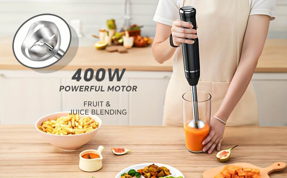 400W Immersion Hand Blender Stick Mixer with 304 Stainless Steel Blades, 2 Speeds & Turbo Mode, Detachable Base – 5-in-1 Set Available, Perfect for Soups, Smoothies, Purees & Baby Food