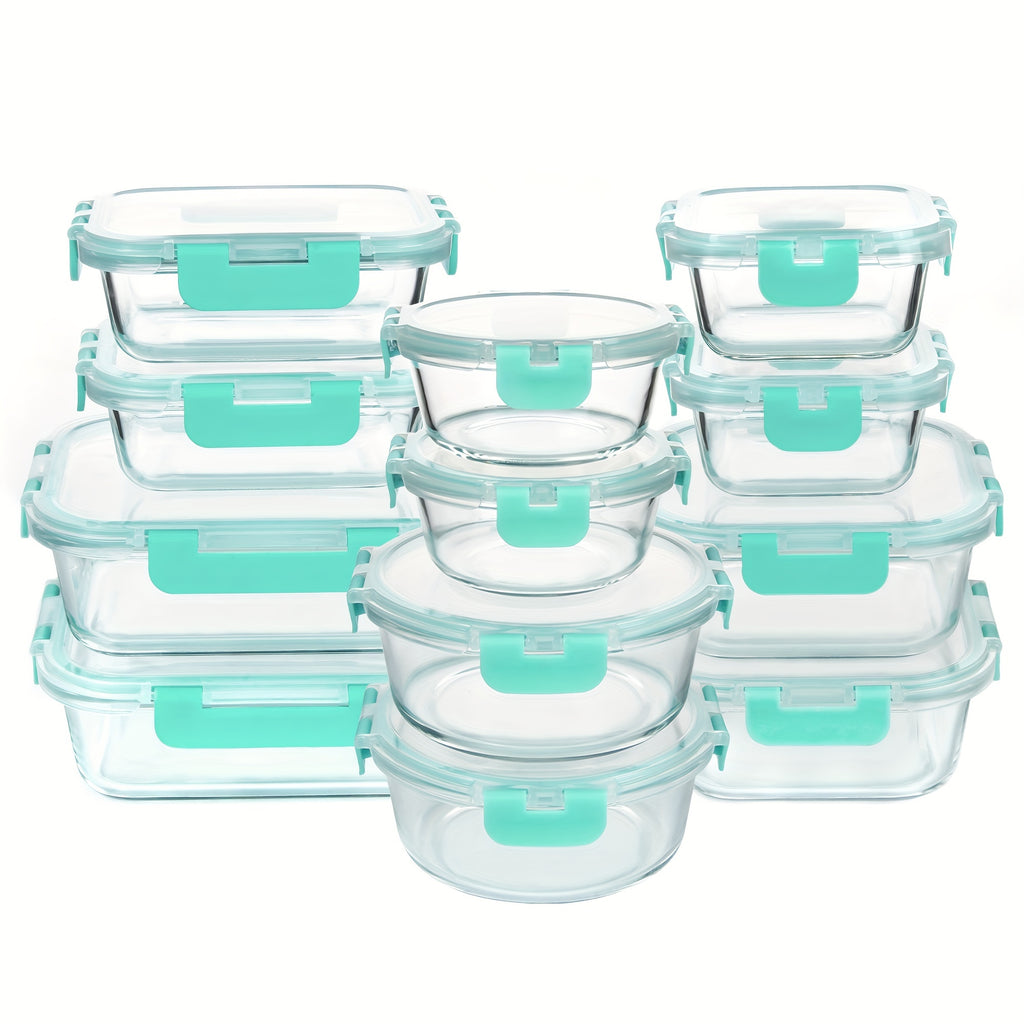 12-Pack Glass Food Storage Containers with Airtight Lids – Meal Prep Containers, Dishwasher Safe, BPA Free, Mother's Day & Holiday Gift Set