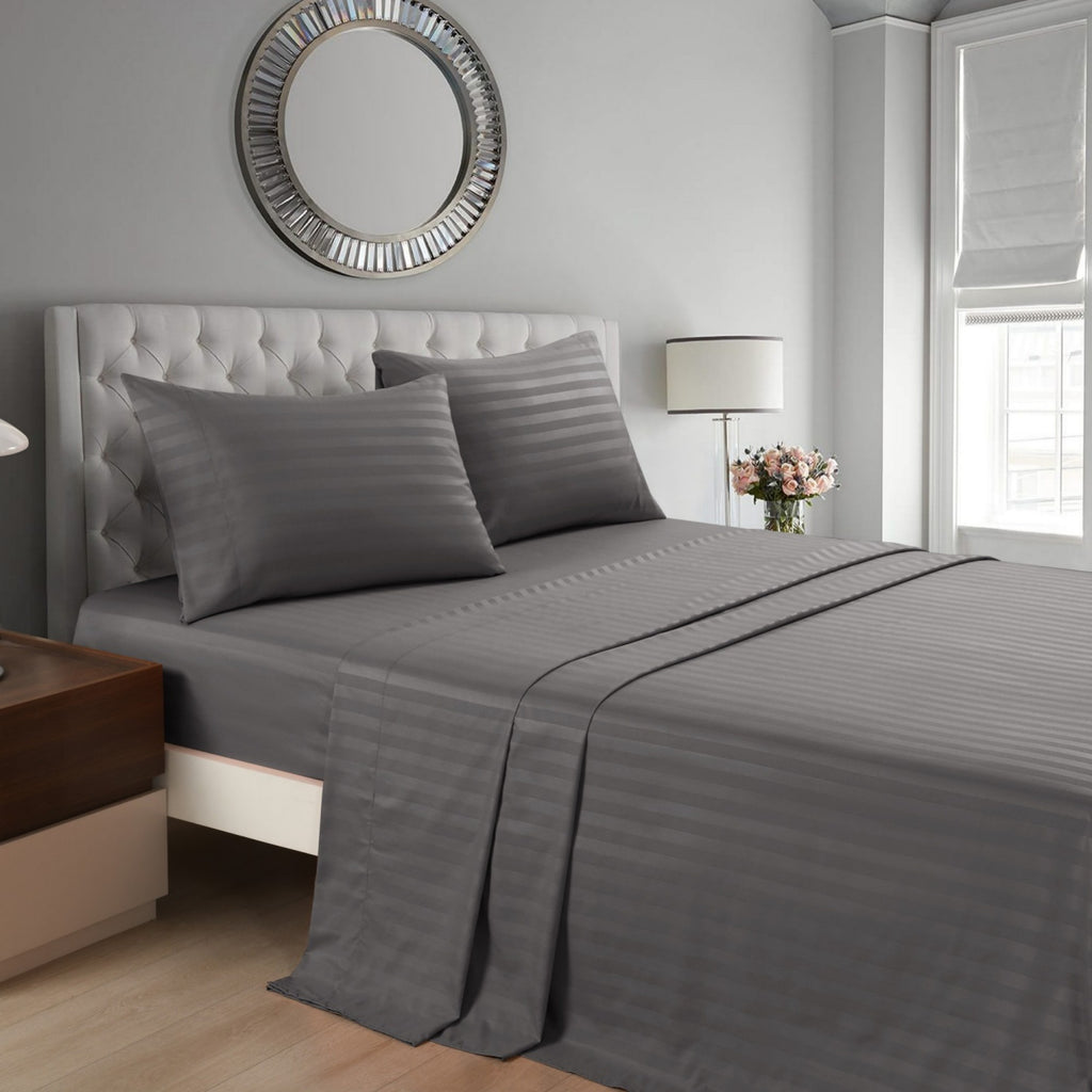 Striped Bed Sheet Set Extra Soft Breathable, Fade-Resistant Deep Pocket Fitted Sheets for Bedroom Guest Room Hotel – All Season 3/4 Piece (Flat Sheet, Fitted Sheet, Pillowcase)