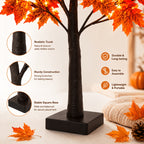 Fall Maple Leaf Tree Table Lamps 2-Pack 21 Inch Battery Powered 24 LED Warm Light Artificial Autumn Tree Lights for Thanksgiving Halloween Indoor Home Decor