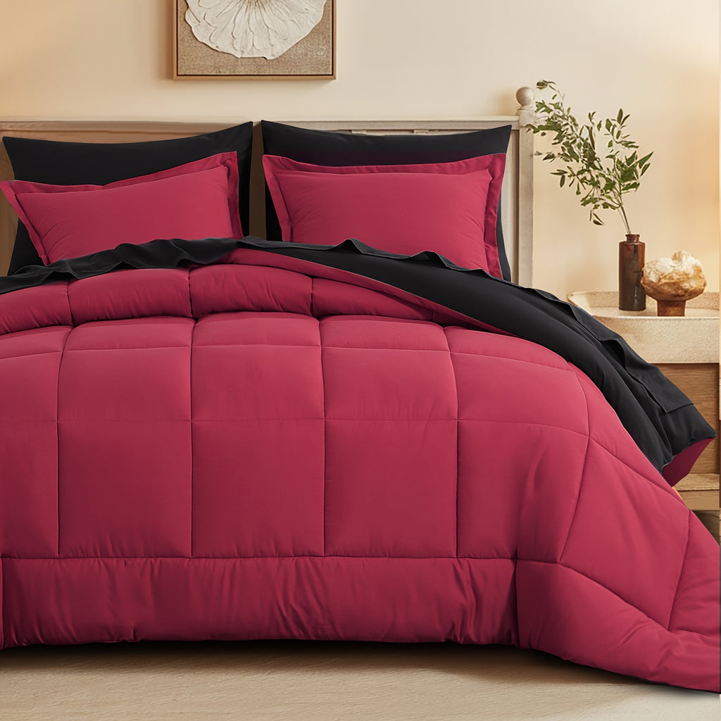 Bed in a Bag Queen 7 Piece Fluffy Comforter Set – Ultra-Soft Microfiber Bedding with Comforter, Fitted Sheet, Flat Sheet & 4 Pillowcases, Hypoallergenic Breathable All Season Bedding Gift for Her