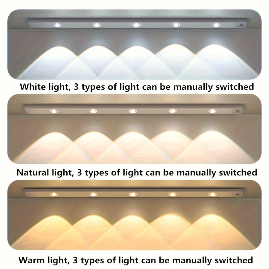 LED Motion Sensor Light Strip USB Rechargeable – Under Cabinet Wardrobe Night Light, 3 Color Modes, Self-Adhesive Magnetic Mount for Kitchen, Bedroom & Shoe Cabinet | 20/30/40cm