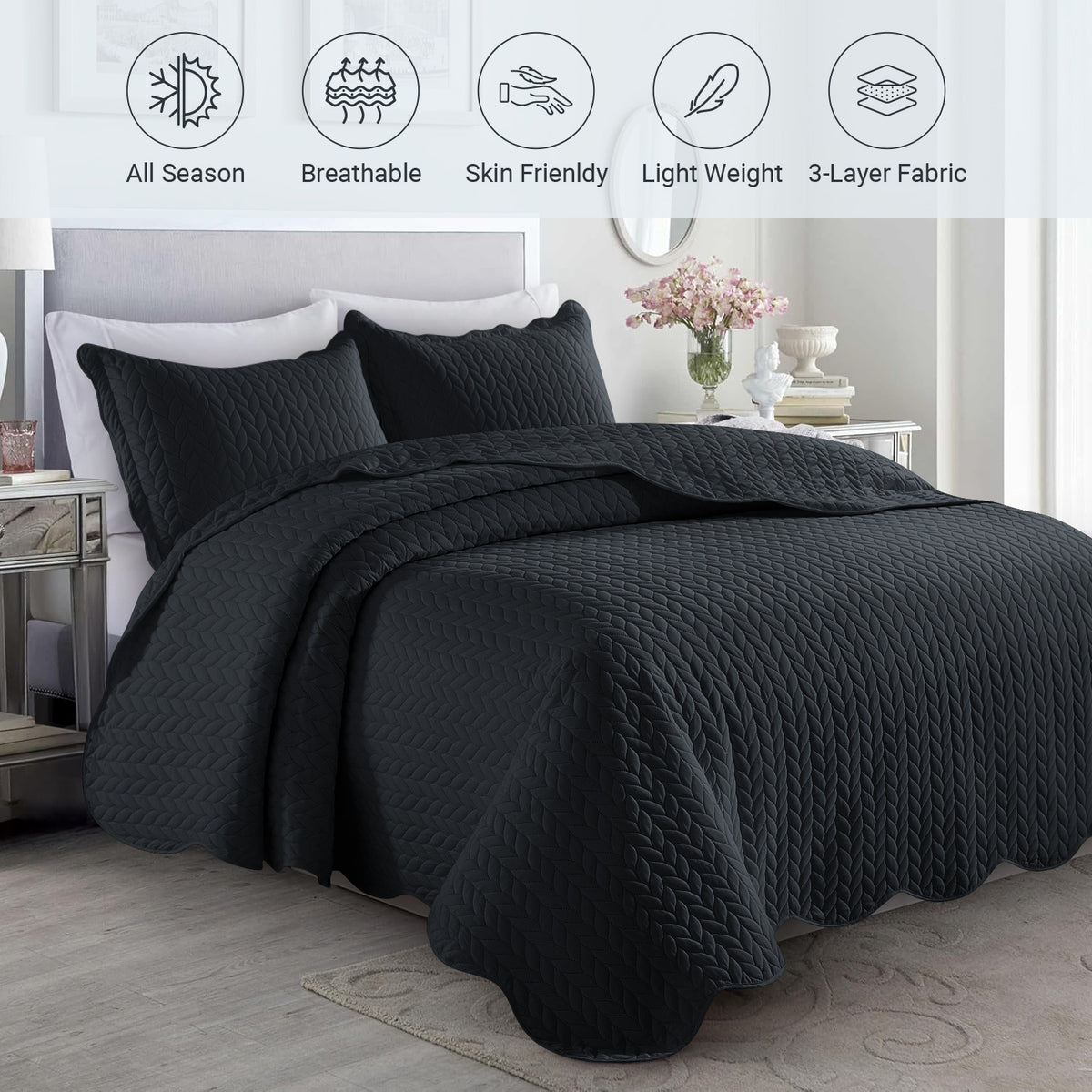 Microfiber Quilt Bedspread Set All Season Lightweight – Soft Breathable Quilted Coverlet Twin Full Queen King 16 Colors Machine Washable