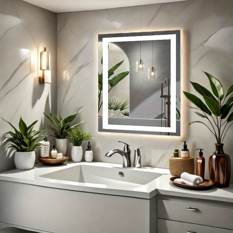 Anti-Fog LED Bathroom Mirror with Dual Light Source & 3-Color Modes | Wall Mount Vanity Mirror | 120V US Plug | 4 Sizes