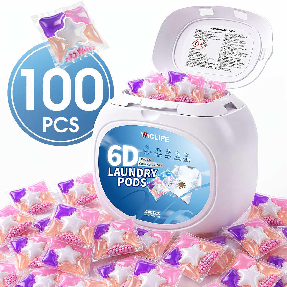6-in-1 Laundry Pods Concentrated Deep Clean & Tough Stain Remover - HE Compatible Quick Dissolve No Residue Spring Meadow & Lavender Scent 60-100 Count