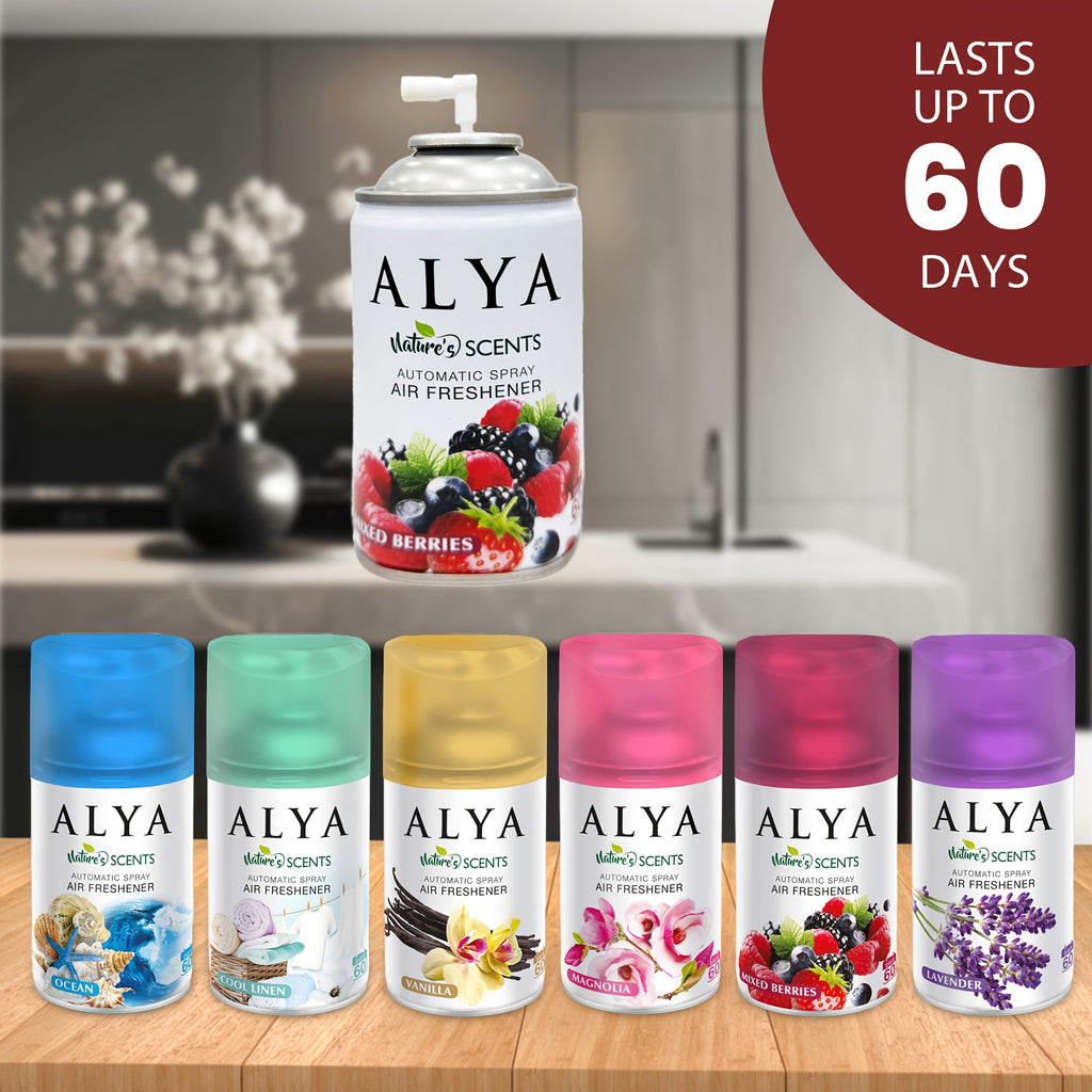 Automatic Spray Air Freshener Refill 8.45 oz, 1 or 4 Pack, 6 Scents Lavender Vanilla Cool Linen Ocean Magnolia Mixed Berries, Odor Eliminating Room Spray for Home Bathroom Car Office Closet
