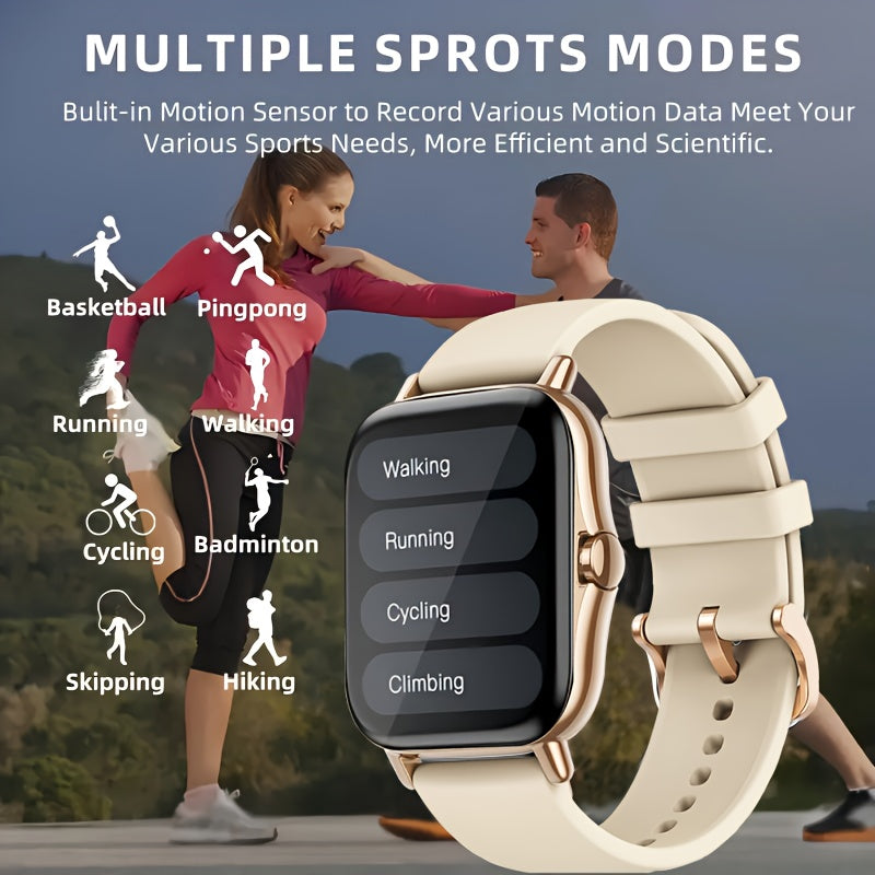 Large Screen Smartwatch with HD Voice Call, Multiple Sports Modes, Sleep Detection & Customizable Watch Faces – Compatible with Android & iPhone, Silicone Band