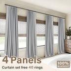 100% Blackout Faux Linen Curtains 4 Panels - Thermal Insulated Drapes with Clip Rings or Rod Pocket, Extra Wide 50" Panels for Bedroom Living Room, 10 Colors 4 Lengths