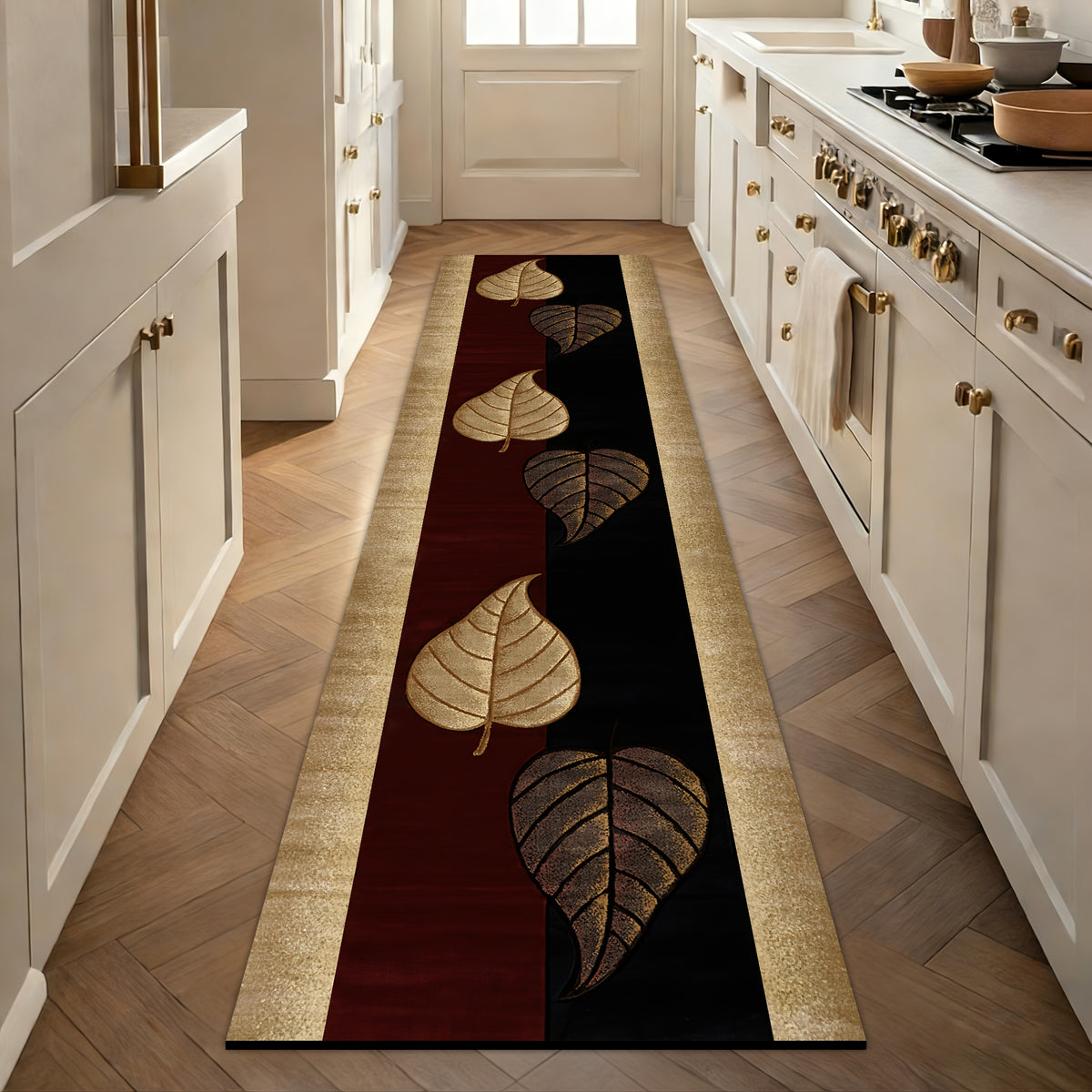 Luxury Velvet Carpet Leaf Pattern Machine Washable Slip-Resistant – Soft Plush Rug for Hallway, Bedroom, Kitchen & Bathroom | Multiple Sizes
