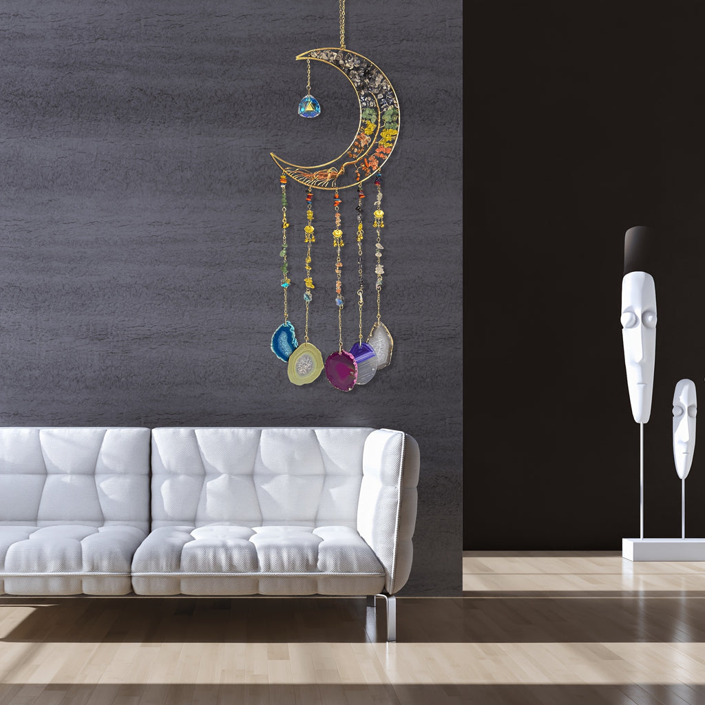 Handmade Moon Agate Tree Hanging Ornament – Boho Suncatcher Crystal Wall Decor | Birthday, Christmas & Holiday Gift for Mom, Friends & Her