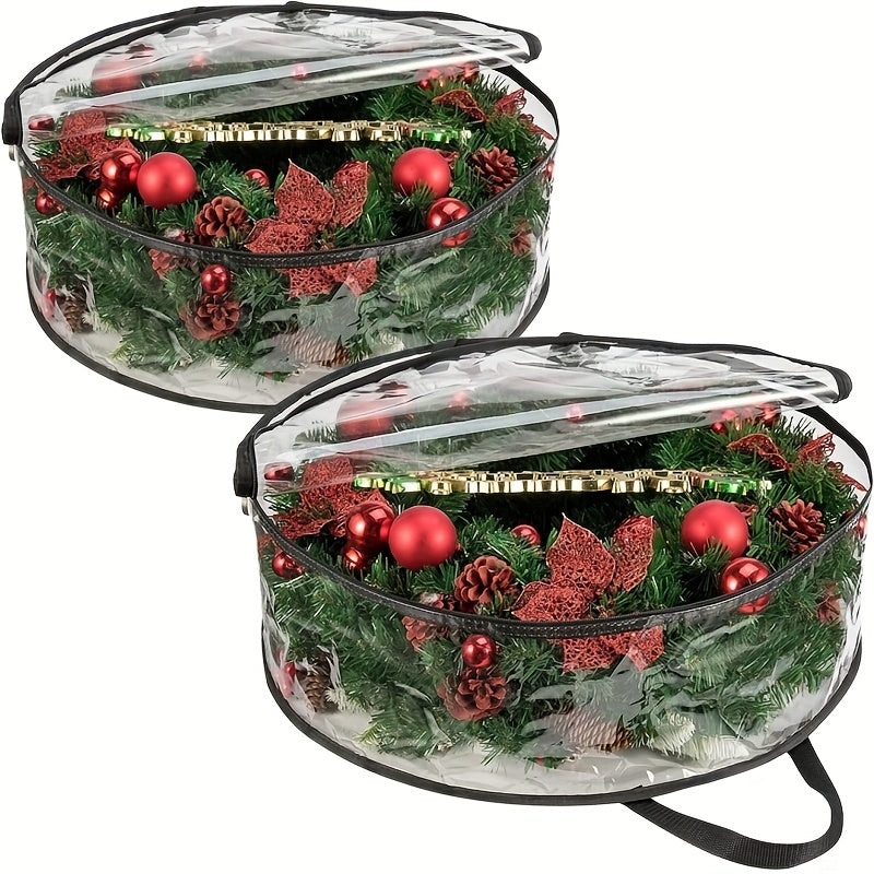 Transparent Wreath Storage Bags Heavy Duty PVC – 24 & 30 Inch Christmas Garland Protector Bags with Handles, 2 or 4 Pack, Seasonal Holiday Wreath Organizer