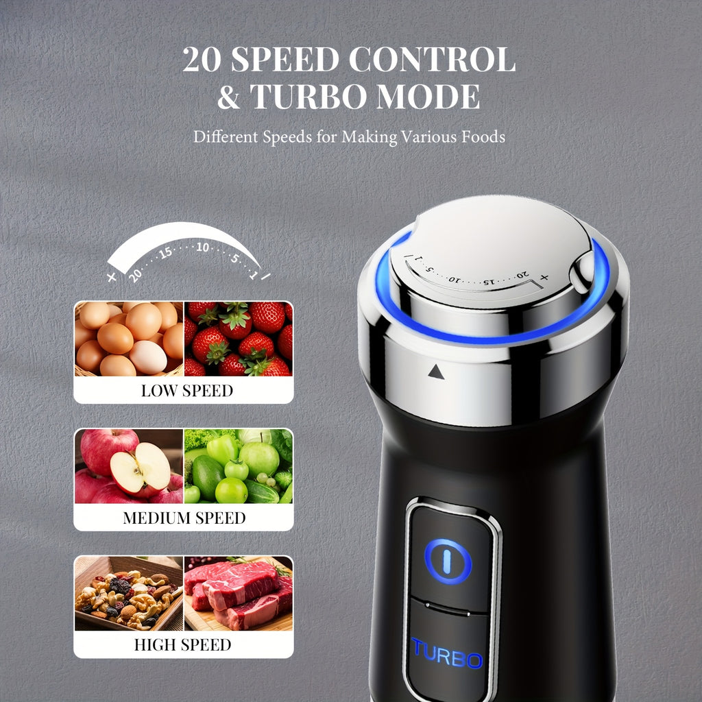 7-in-1 Immersion Blender Handheld 1000W 20-Speed Turbo with Dough Hooks, Egg Beater, Whisk, Beaker & Chopper – BPA-Free Stick Blender