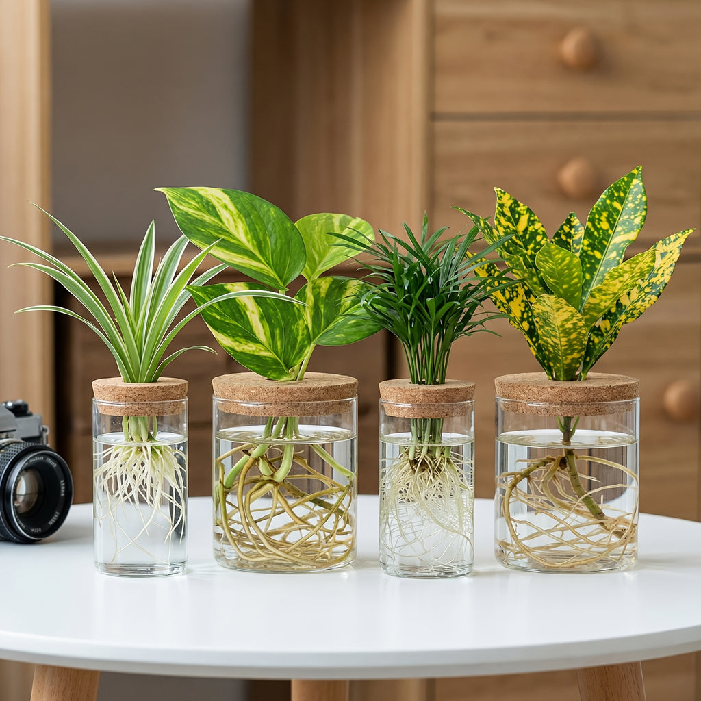 Glass Plant Propagation Station 4pcs Desktop Vase Set 2 Large 2 Small for Plant Cuttings Water Propagation Living Room Bedroom Home Decor
