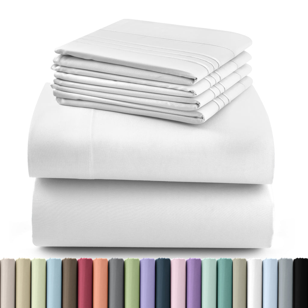 Hannah Bedding Sheet Set 6pcs Brushed Polyester 16" Deep Pocket – Embroidered Pillowcases Hotel Luxury Soft Bed Sheets for Twin Full Queen King Cal King, 24 Colors