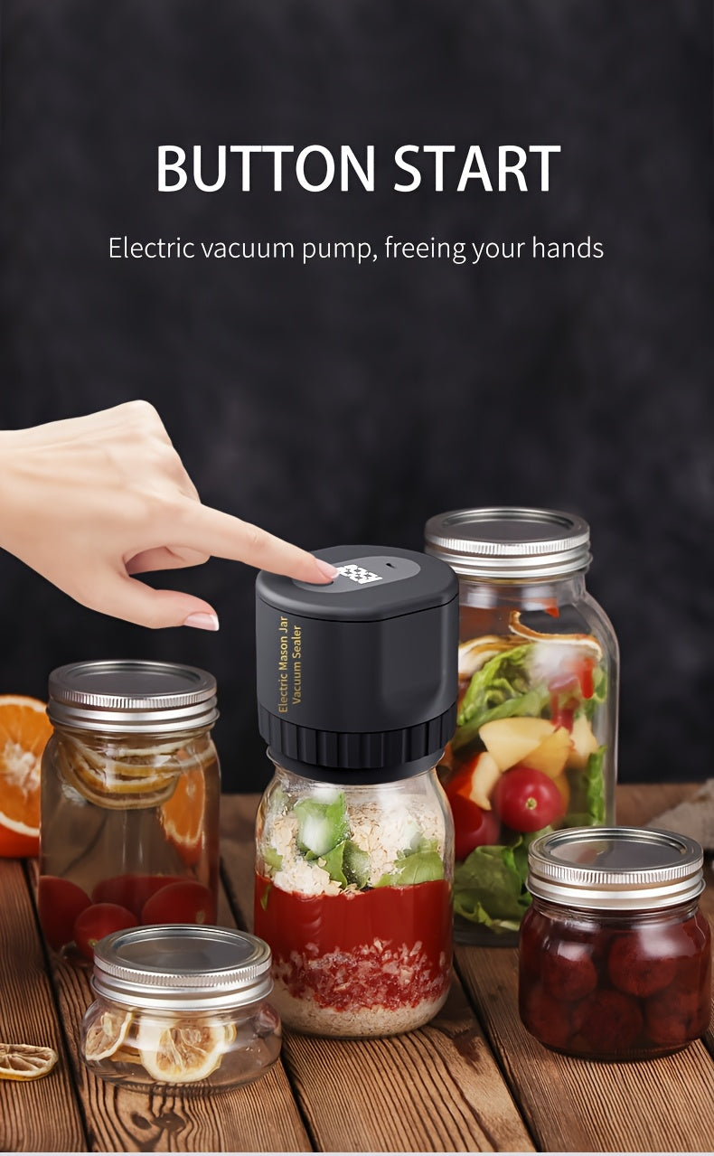 Electric Vacuum Mason Jar Sealing Kit with Lids for Wide Mouth & Regular Mouth Jars Food Preservation Vacuum Sealer