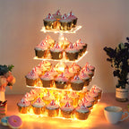 4-Tier Square Acrylic Cupcake Stand with LED Light Strip Holds 52 Cupcakes Dessert Display Tower for Weddings Birthdays Christmas Parties Graduations