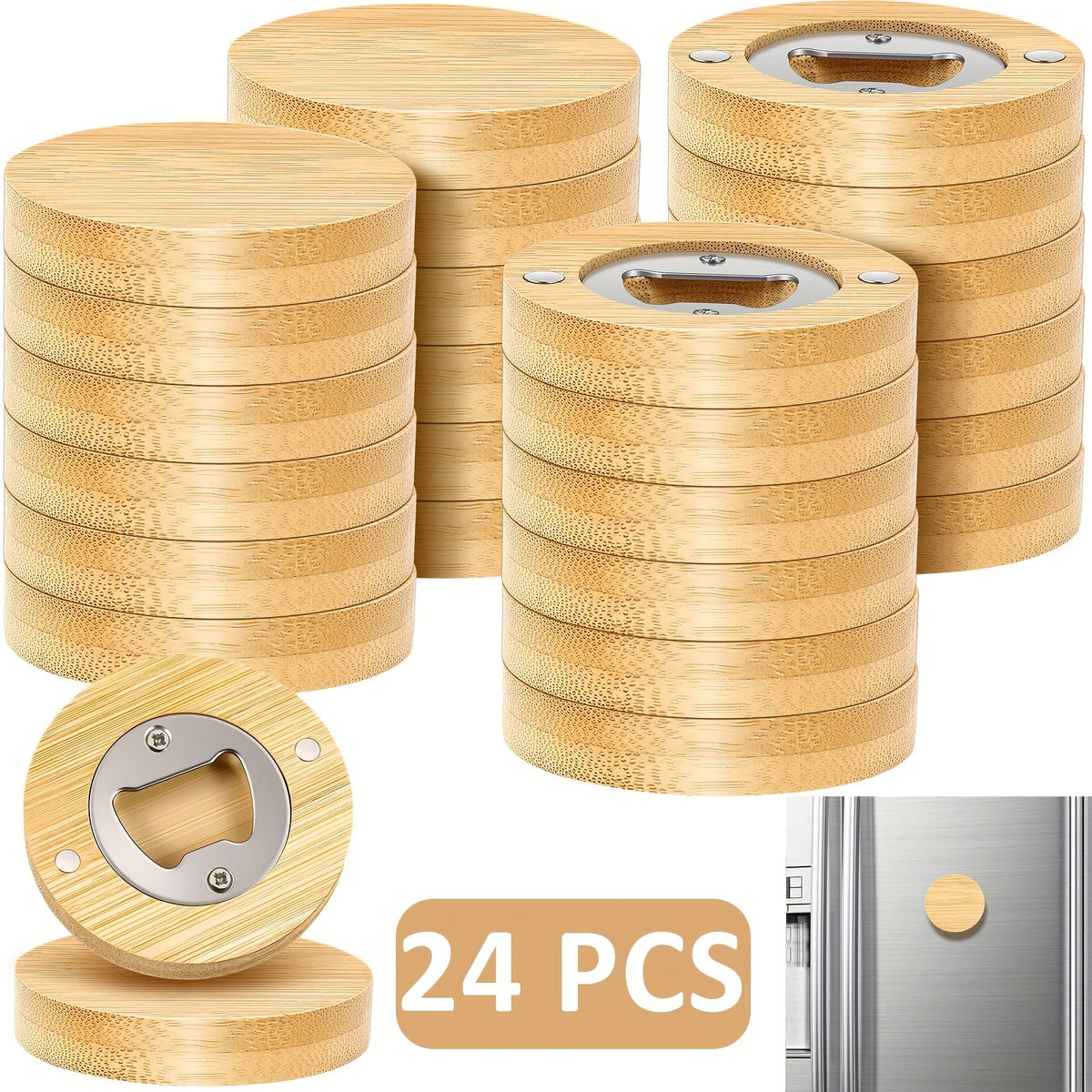 Wooden Magnetic Bottle Openers Bulk Round Wood Beer Bottle Opener Bar Decoration Wedding Favors Party Gifts Set of 24 or 40
