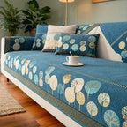 Bohemian Embroidered Sofa Cushion Cover Geometric Tree Leaf Design Pet Friendly Elegant Blue Gold for Living Room Bedroom Office All Sofa Sizes